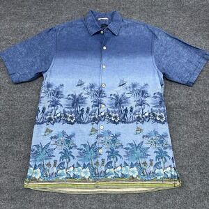 Tommy Bahama Camp Shirt Men M Hawaiian Islands Boats Linen Hemp Blend SS Aloha